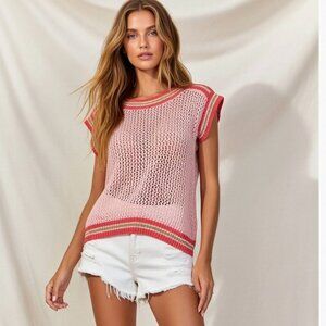 Blugirl Blumarine 100% Cotton Pink Gold Metallic Open Knit Top  - Italy